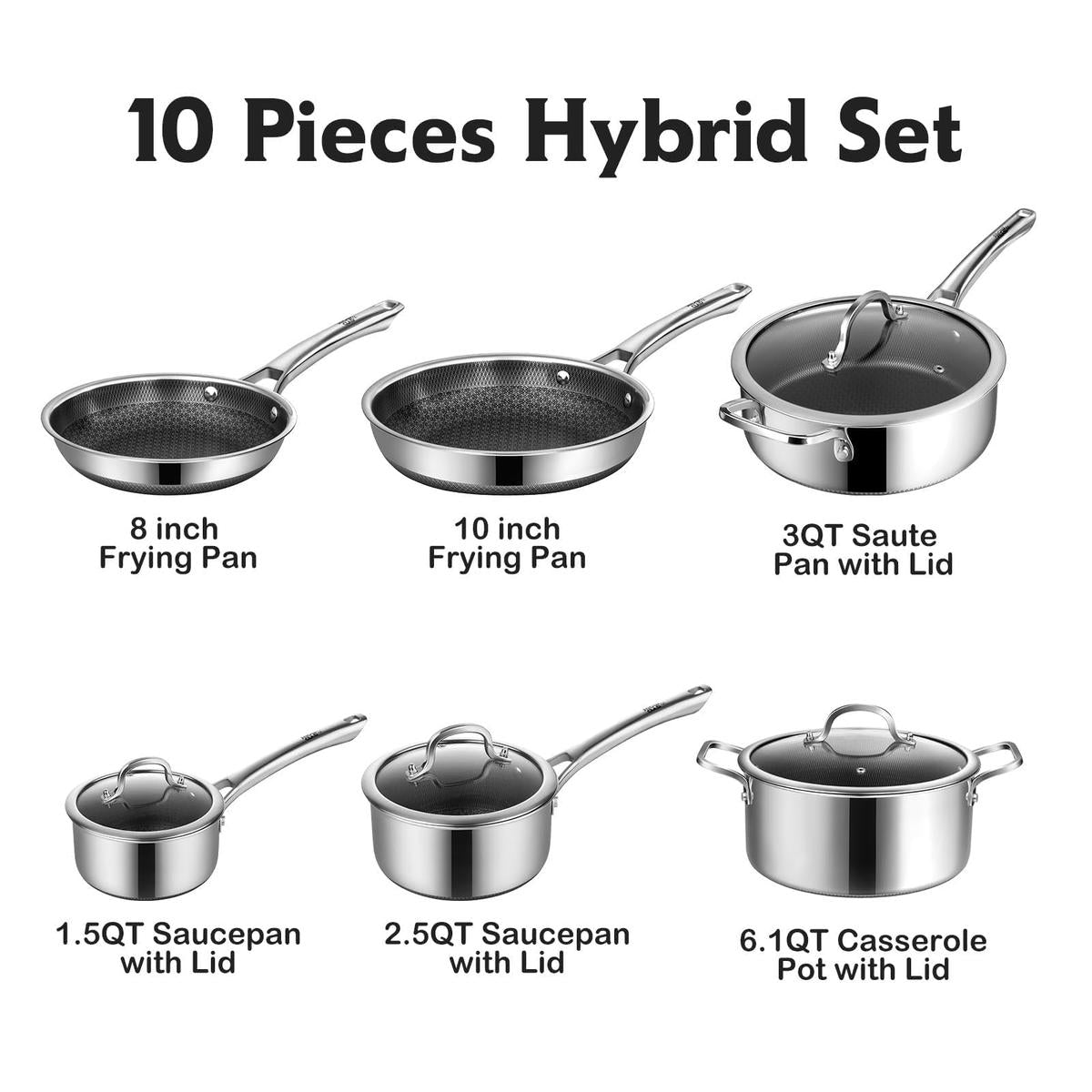 10-Piece Hybrid Nonstick Stainless Cookware Set